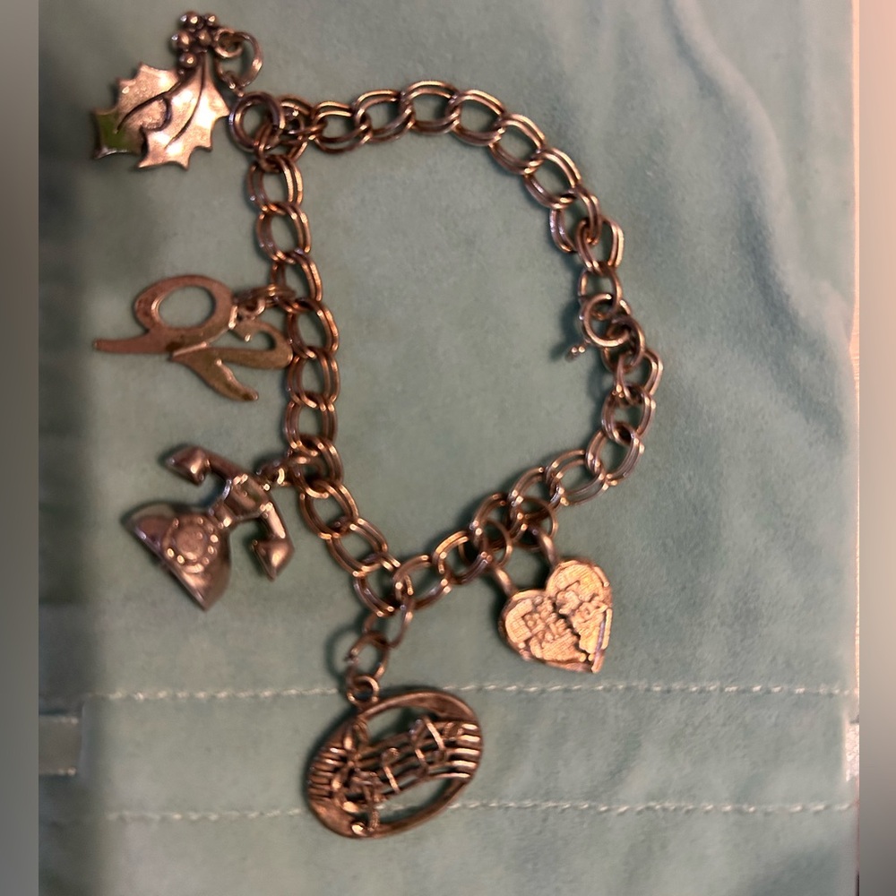 Silver Charm Bracelet with Heart and Phone Charms